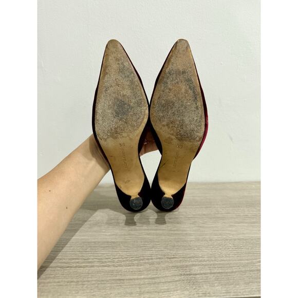 Manolo Blahnik Velvet Pointy Toe Crystal Kitten Heel Mules Red Women 38 / US 8 - Picture 8 of 8